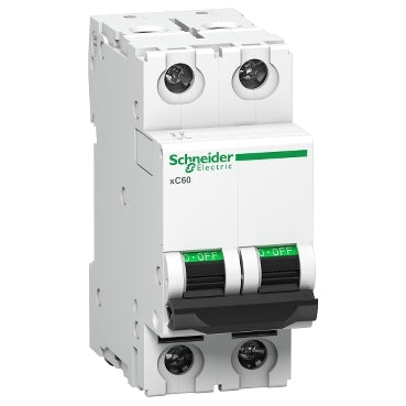 Schneider Electric Acti9 xC60 10A C-Curve Double Pole MCB, A9N2P10C, Breaking Capacity: 10 kA, (Pack of 6)