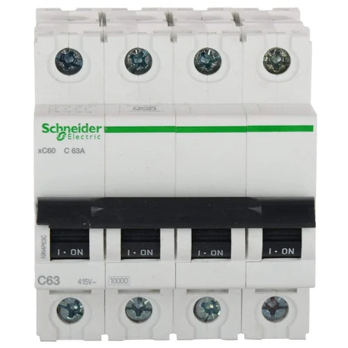 Schneider Electric Acti9 xC60 16A C-Curve Three Pole MCB, A9N3P16C, Breaking Capacity: 10 kA, (Pack of 6)