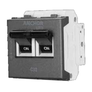 Anchor Penta Modular 6A Double Pole C Curve Graphite Black UNO Mini Modular MCB, 65989GB (Pack of 6)