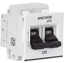 Anchor Roma Classic Uno 25A Double Pole C Curve White Mini Modular MCB, 98079 (Pack of 12)