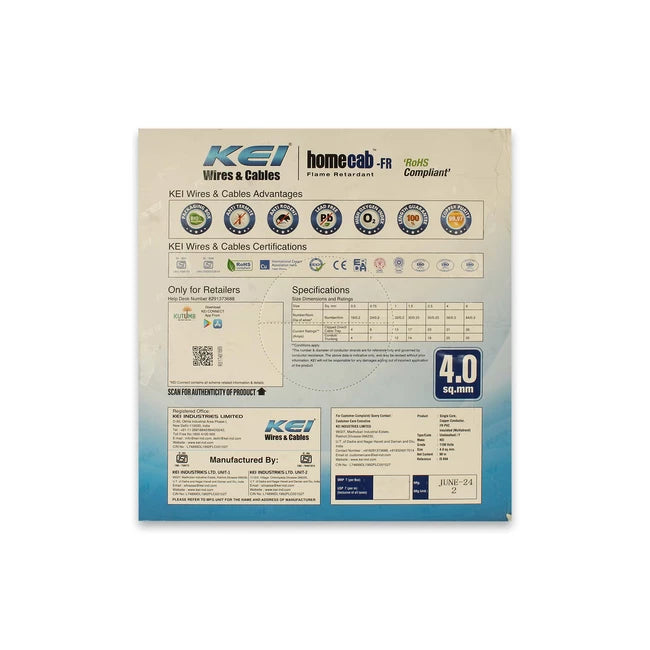 KEI HOMECAB 0.50 SQMM FR PVC WIRE (90MTR)
