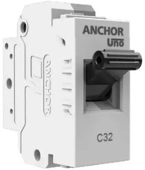Anchor Roma Classic Uno 32A Single Pole C Curve White Mini Modular MCB, 98074, (Pack of 12)