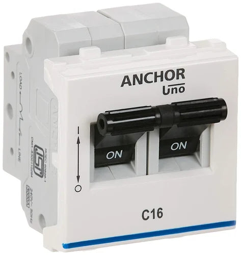 Anchor Ziva 25A Double Pole C Curve Mini Modular MCB, 68993B, Breaking Capacity: 3 kA (Pack of 12)