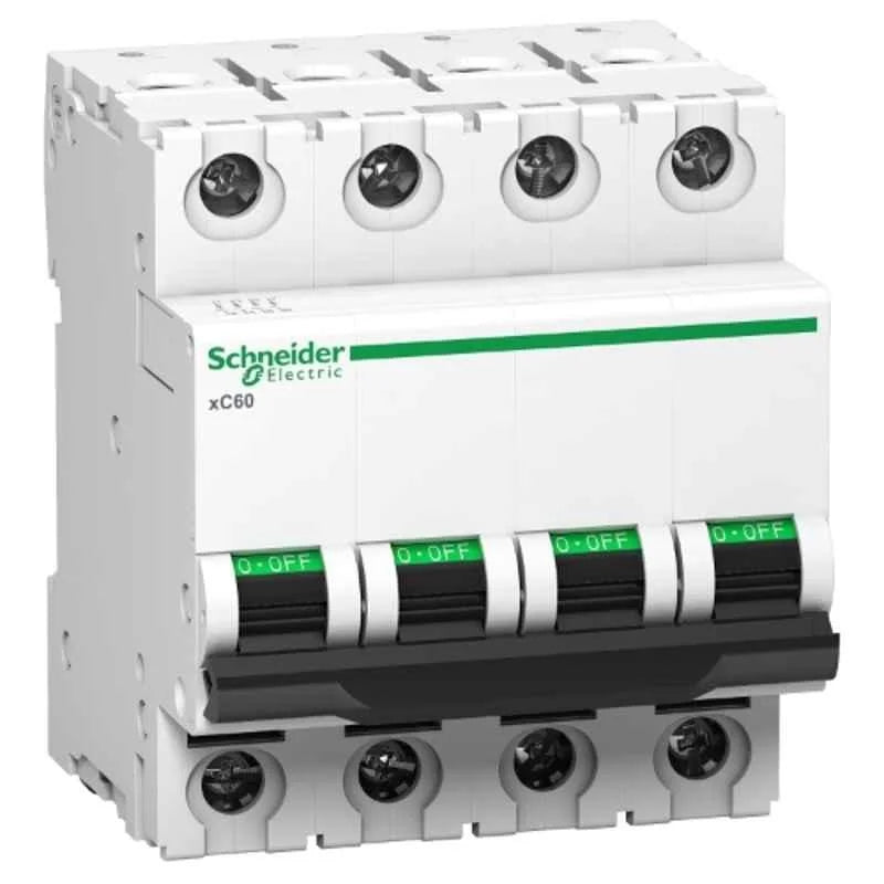 Schneider Electric Acti9 xC60 16A C-Curve Four Pole MCB, A9N4P16C, Breaking Capacity: 10kA, (Pack of 6)
