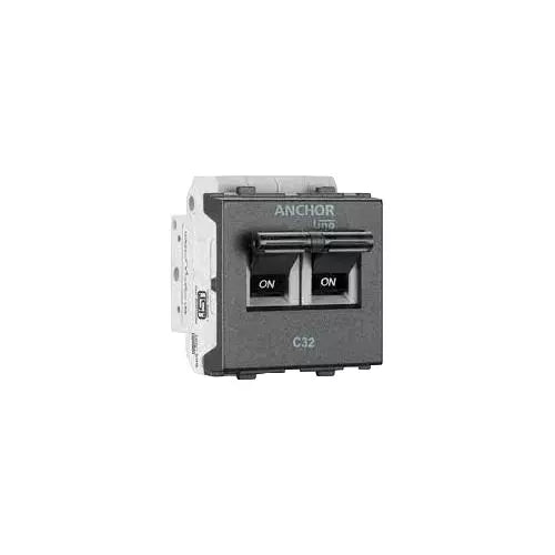 Anchor Roma Urban 25A Double Pole C Curve Graphite Black Mini Modular MCB, 66161GB (Pack of 6)