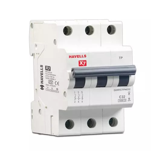 Havells X7 06.0A DHMYCTPM006 Three Pole C Curve MCB, (Pack of 6 )