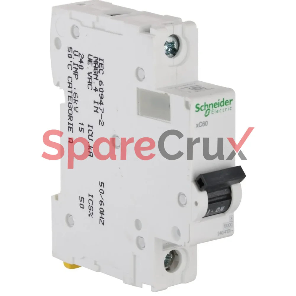 Schneider Electric Acti9 xC60 1A C-Curve Double Pole MCB, A9N2P01C, Breaking Capacity: 10 kA, (Pack of 6)