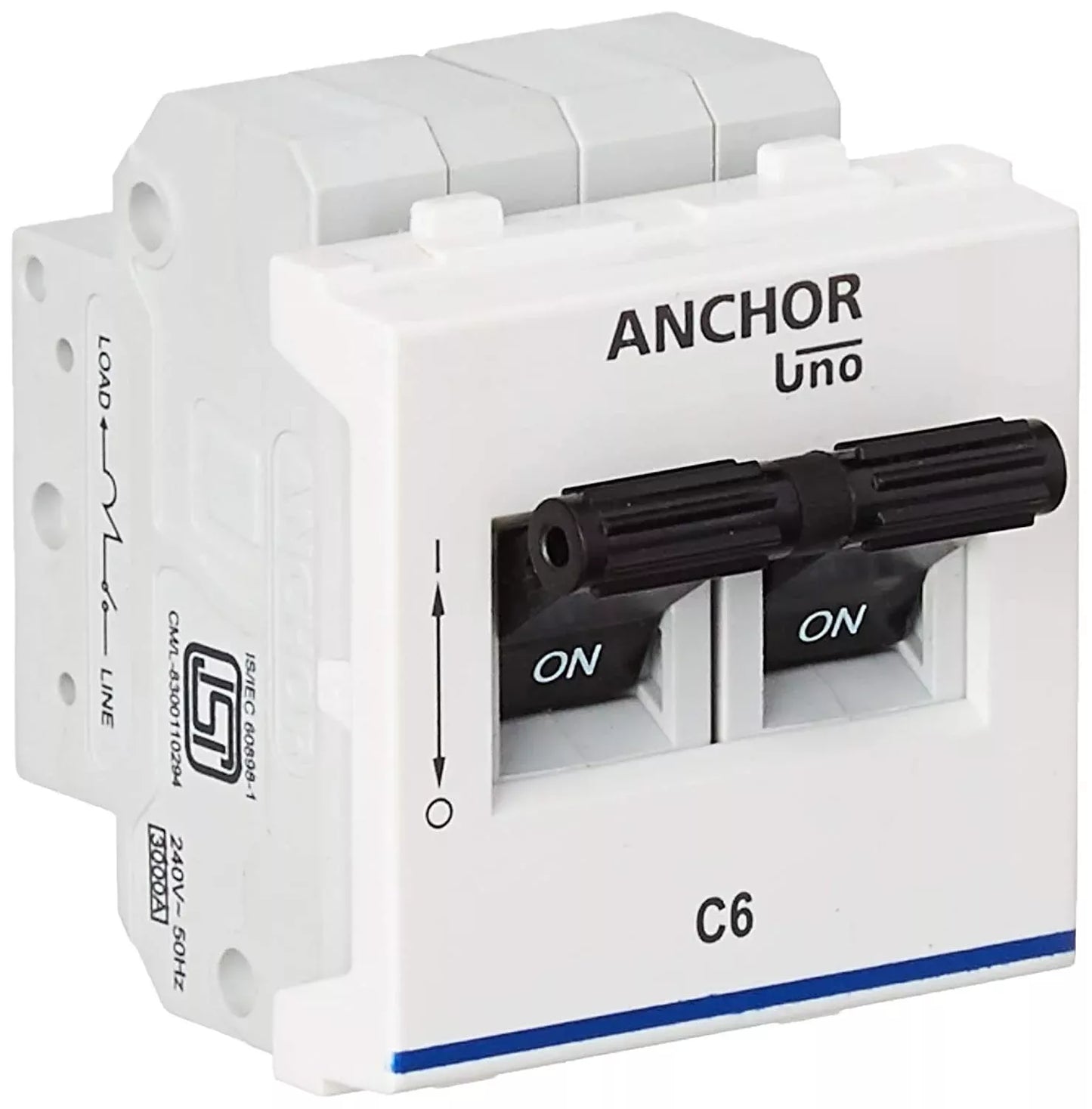 Anchor Roma Classic Uno 10A Single Pole C Curve White Mini Modular MCB, 98070, (Pack of 12)