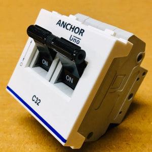 Anchor Penta Modular 20A Double Pole C Curve White UNO Mini Modular MCB, 65992 (Pack of 6)