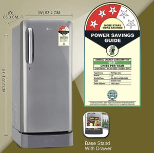 LG 185L, 3 Star, Shiny Steel Finish, Direct Cool Single Door Refrigerator