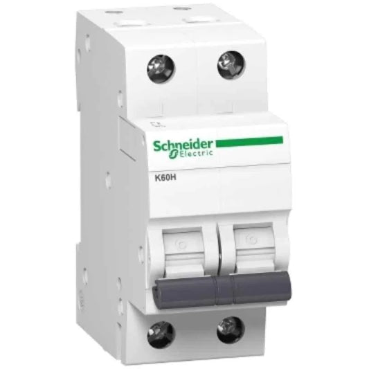 Schneider Electric Acti9 xC60 20A C-Curve Double Pole MCB, A9N2P20C, Breaking Capacity: 15 kA, (Pack of 6)