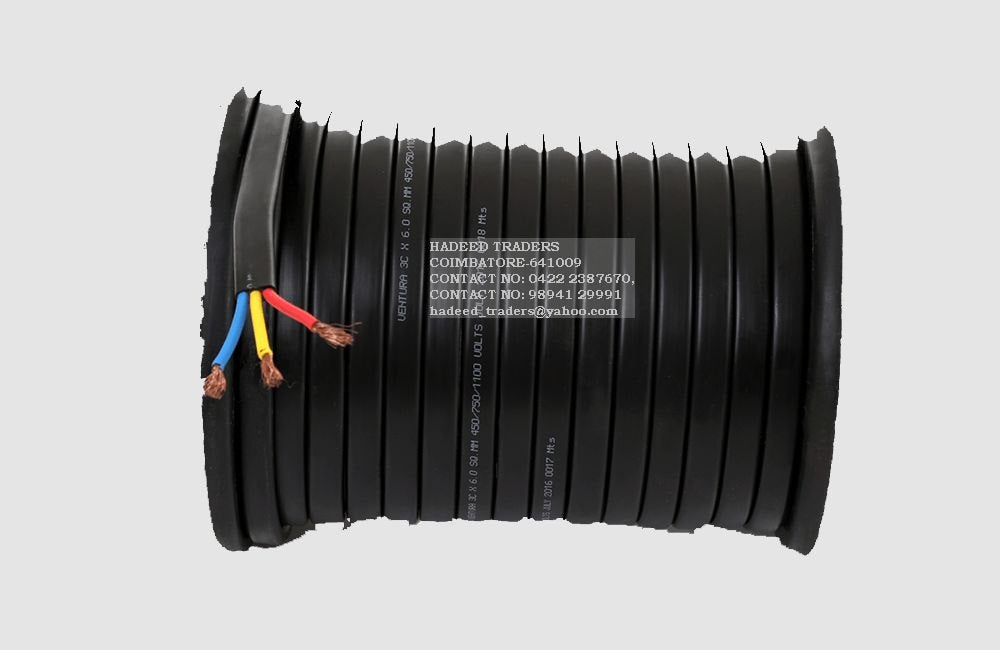 Polycab 6.0 Sqmm 3 Core Copper PVC Insulated Flat Submersible Cable, Length: 100 m